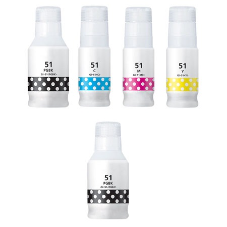 Compatible Canon GI-51 Full Set of Ink Bottles & EXTRA BLACK (2 x Black, /Cyan/Magenta/Yellow)